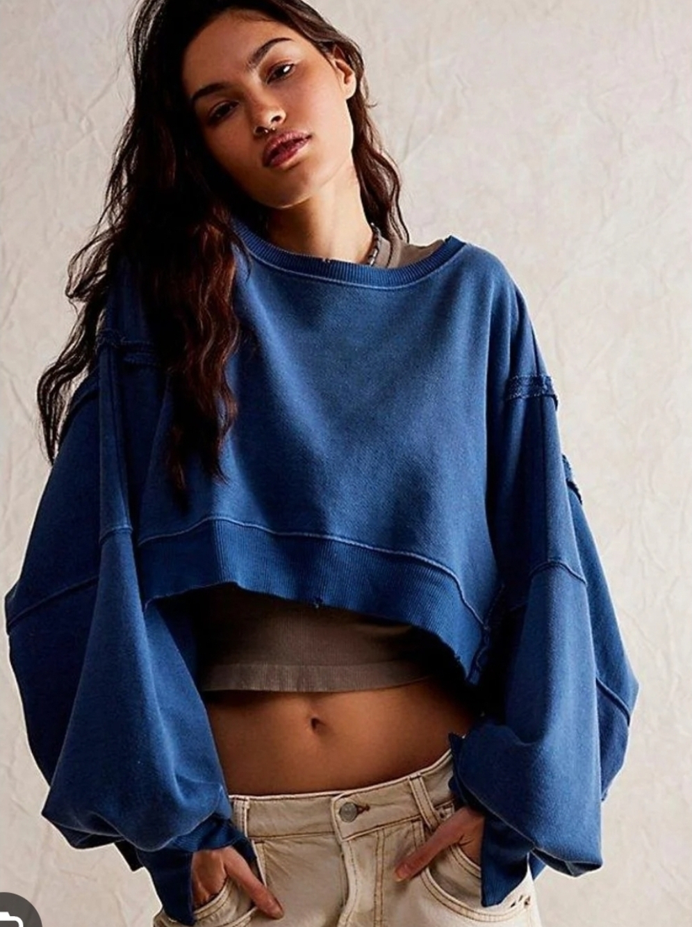 Free People We The Free Camden Cropped Sweatshirt In Blue